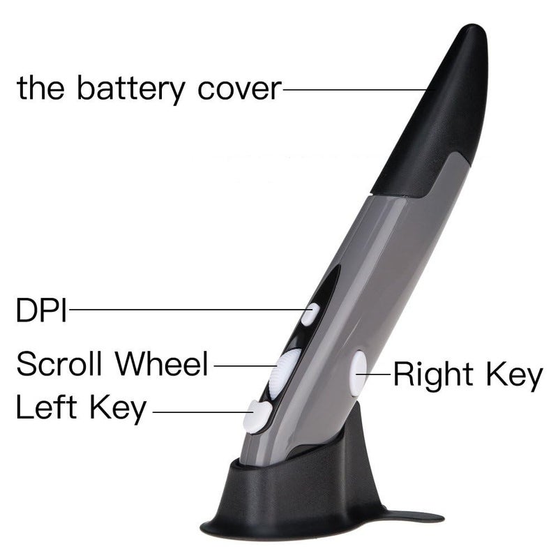 lychee Wireless Optical Pocket Pen Mouse, 2.4GHZ USB Wireless Optical Pen Mouse 800/1200/1600 DPI Adjustable Handwriting Mini Air Mice for PC Laptop Notebook Computer Mac (Grey) - Image 3